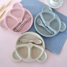 Kids 3 Compartment Food Tray / Plates With Spoon & Fork (1 Set)
